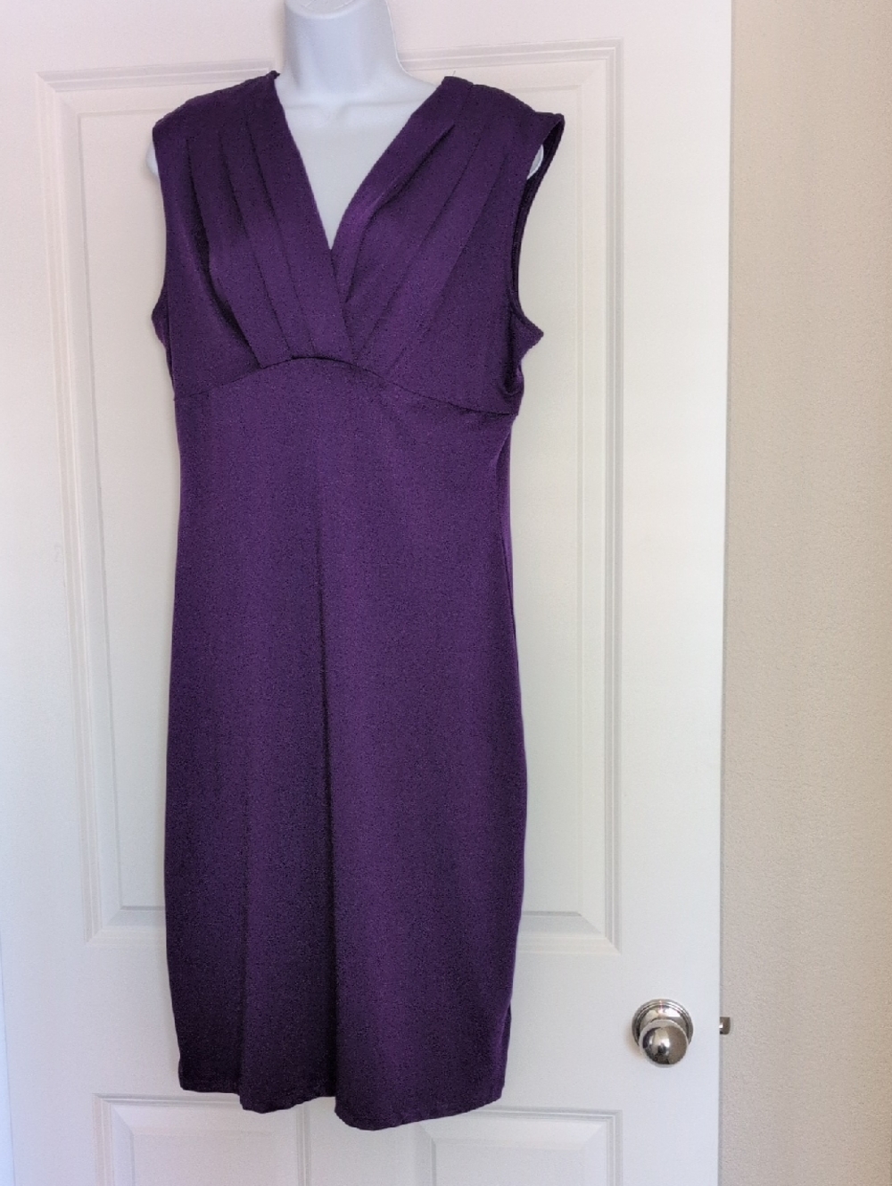 Avon Purple V-Neck Pleated Bodice Midi Dress